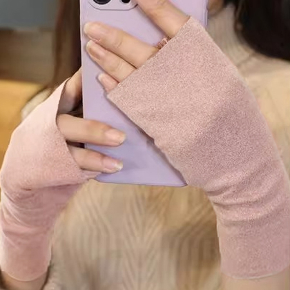 여성 겨울반장갑 손가락없는장갑 수면 손가락뚫린장갑 핑크 - 상품 이미지