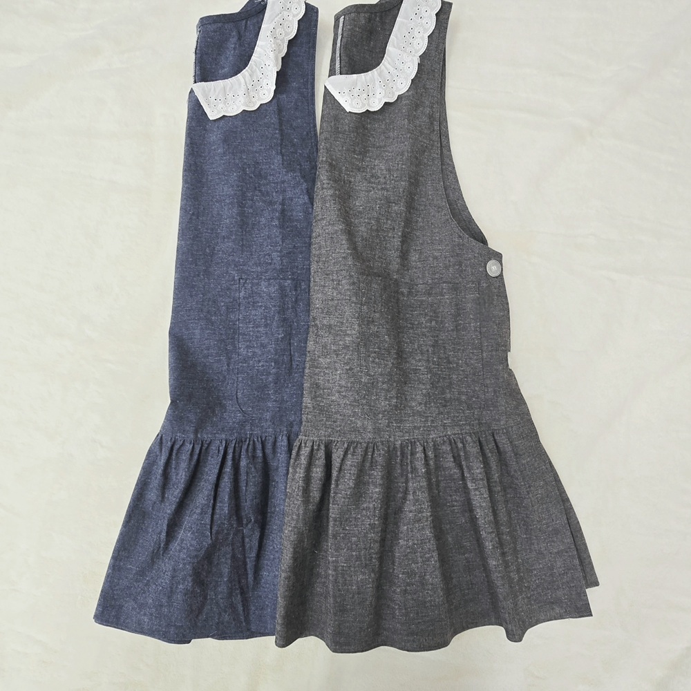 스윗 신혼 보육교사 선생님 앞치마 옆단추 레이스 면 셔링 원피스 선물용 앨리스