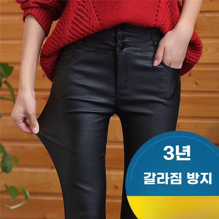 여자 융털 바지 레깅스 여성 레더 롱 하이웨스트 허리 - 상세 이미지 2