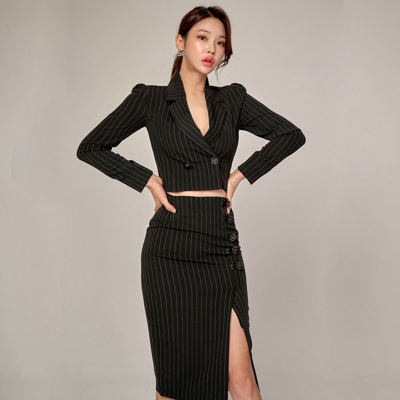 스트라이프 정장 코디 트임 셋업 자켓 캐주얼 투피스 - 상세 이미지 5