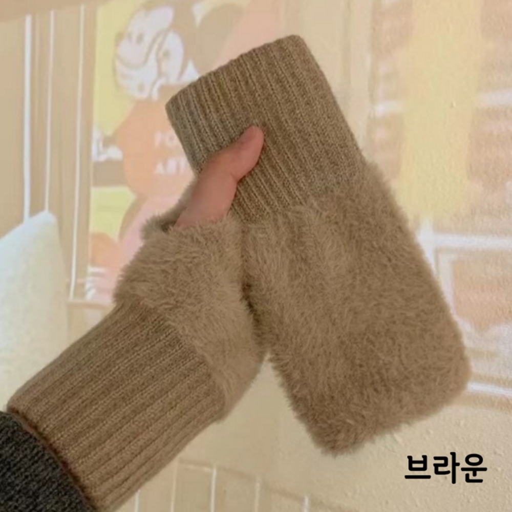 여성 겨울반장갑 손가락없는장갑 수면 손가락뚫린장갑 밍크털 블랙 - 상세 이미지 3