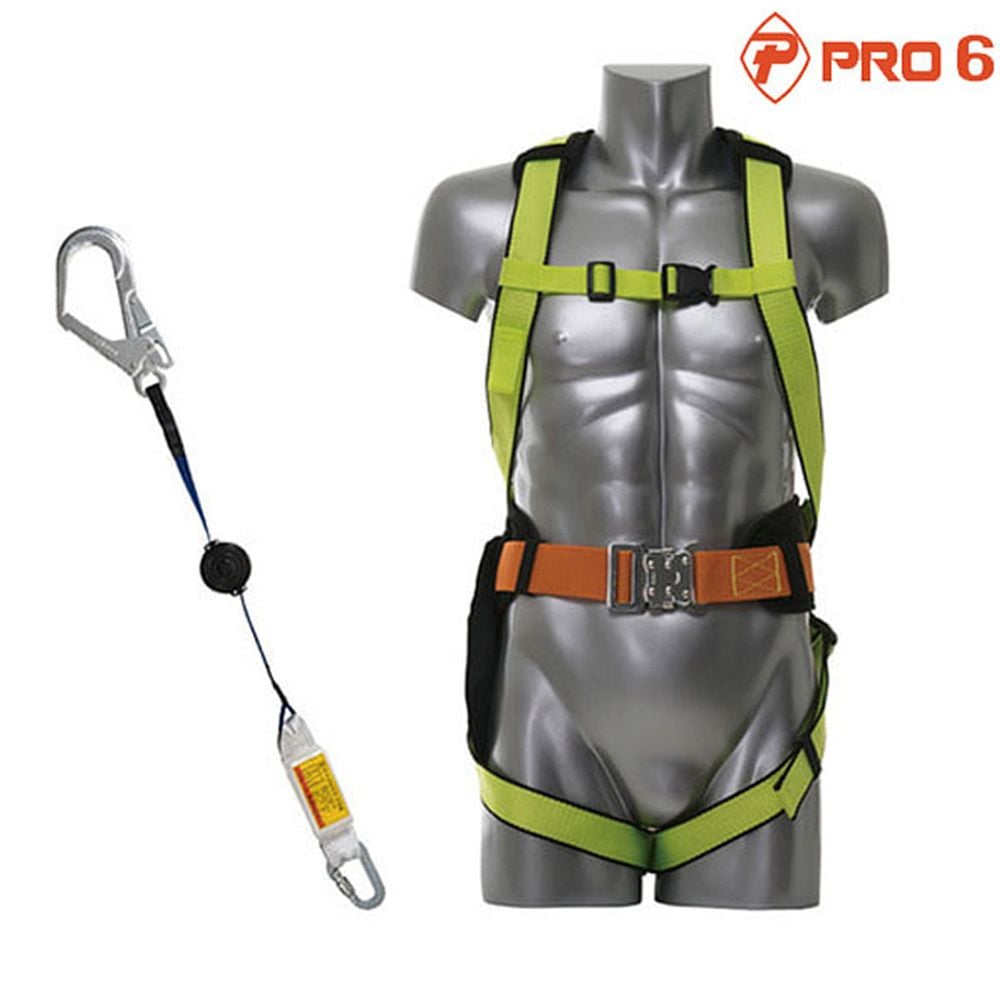PRO6 TA-025 산업용 전체식 안전벨트(자동릴) 형광 - 상품 이미지