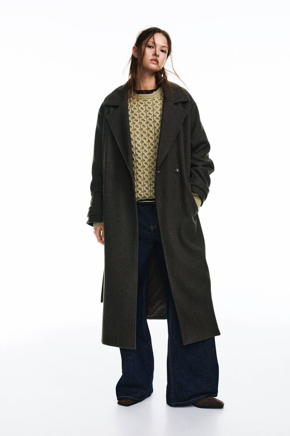 풀앤베어 소프트 벨트 롱 펠트 코트 3755/356 BROWN MARL - 상세 이미지 2