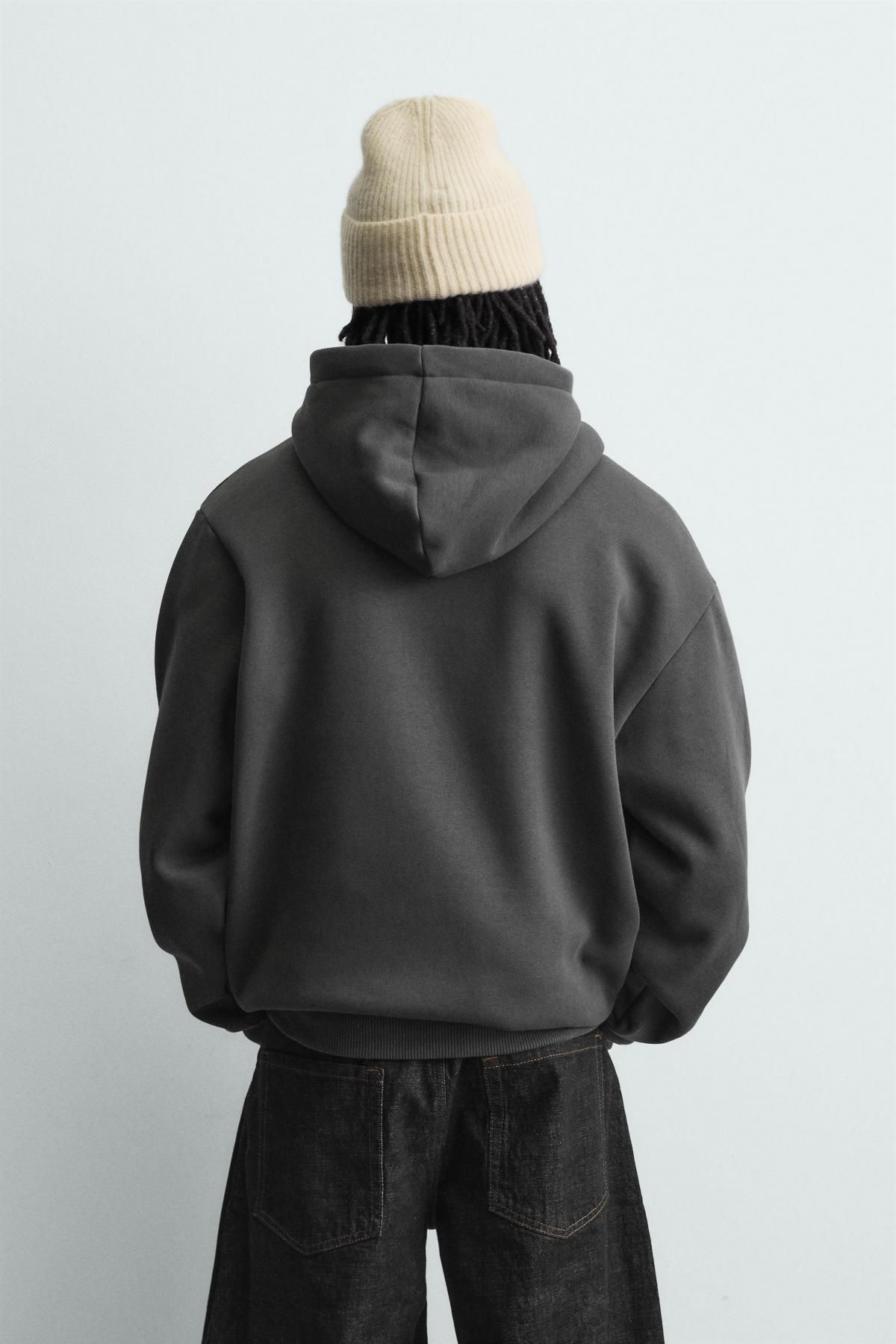 자라 테크니컬 텍스처 후드 스웨트셔츠 0761/810 DARK ANTHRACITE - 상세 이미지 3