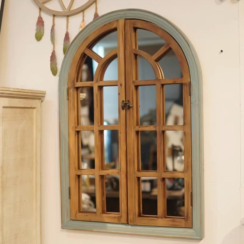 빈티지 벽걸이 인테리어 가짜 소품 창문 장식 우드 거울 - 상세 이미지 2