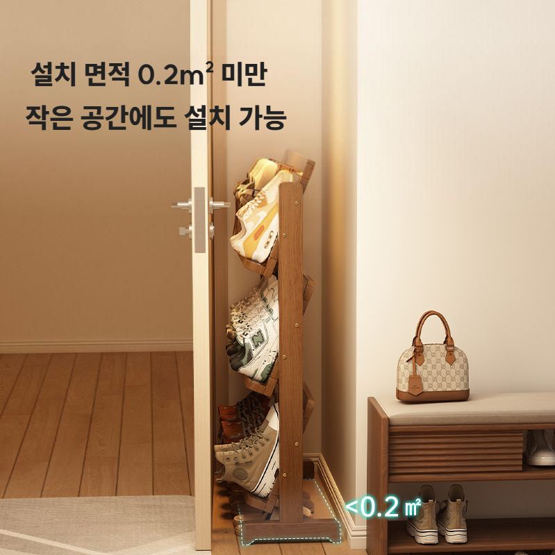 현관 슬림 신발장 좁은 틈새 신발정리대 소형 대나무 모델 - 상세 이미지 2