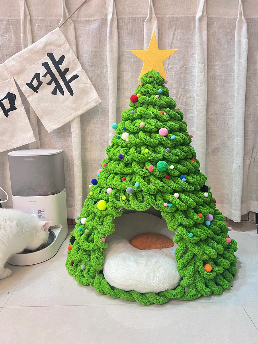고양이 트리 뜨개질 DIY 패키지 겨울용 보온 침대 만들기 뜨개키트 고양이 침대 C 풀 세트 A - 상세 이미지 4