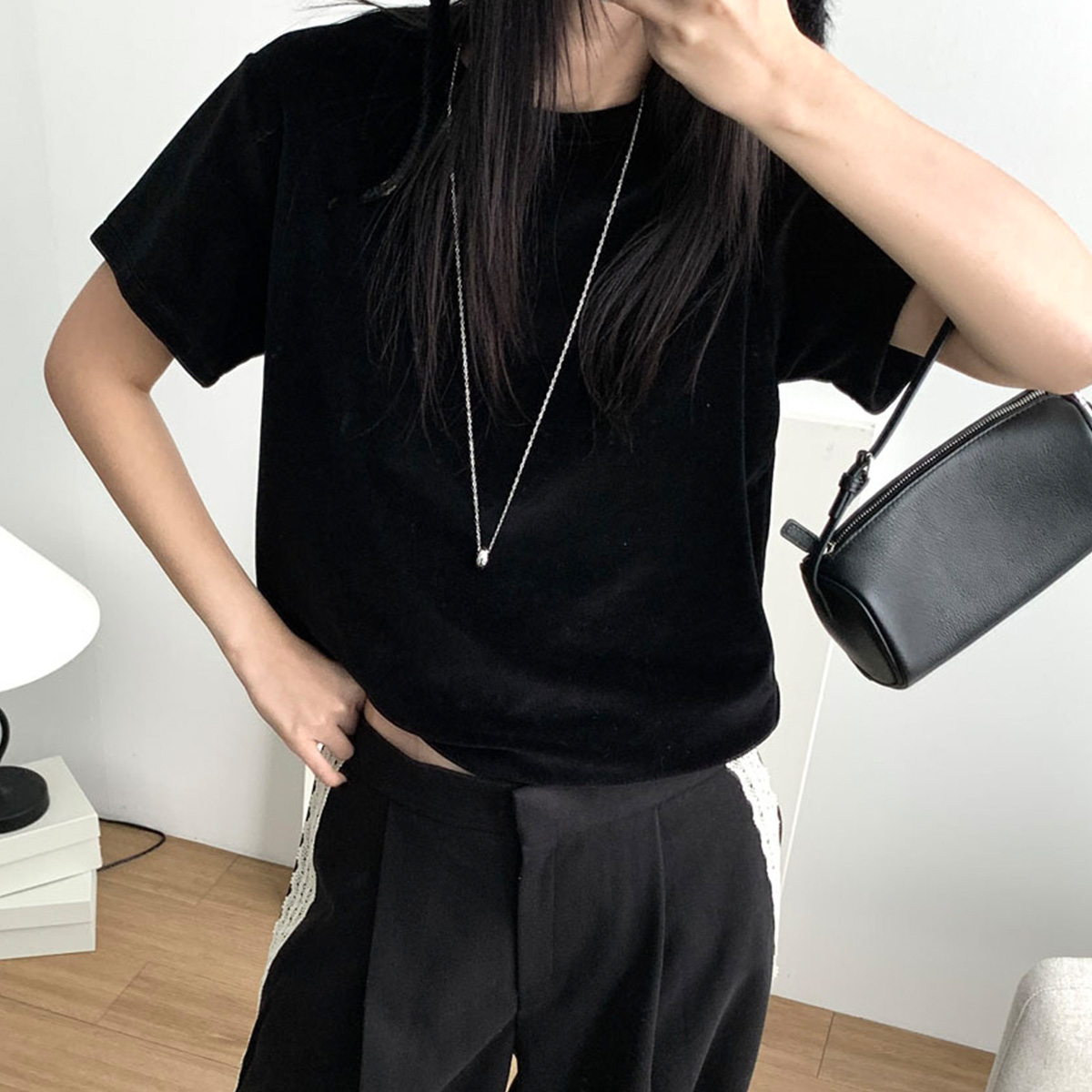 [일부당일] 벨로아 벨벳티 벨벳 반팔 겨울 기본티 웨어링무드 (3c) 제품 이미지