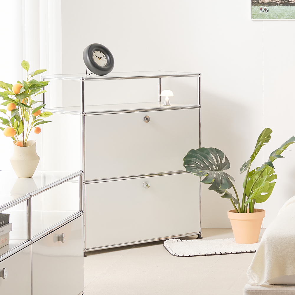 모덴 모듈수납장 미드센추리 철제 거실 안방 수납장 770x370x915mm, 3단, 화이트 - 상품 이미지