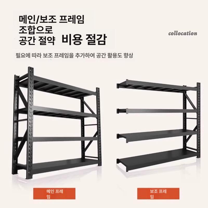 고중량랙 물류 선반 앵글 철제 산업용 경량랙 공장 보관 조립식 3단 200cm 블랙옐로우 메인 프레임 두꺼운 80x40 320kg - 상세 이미지 5