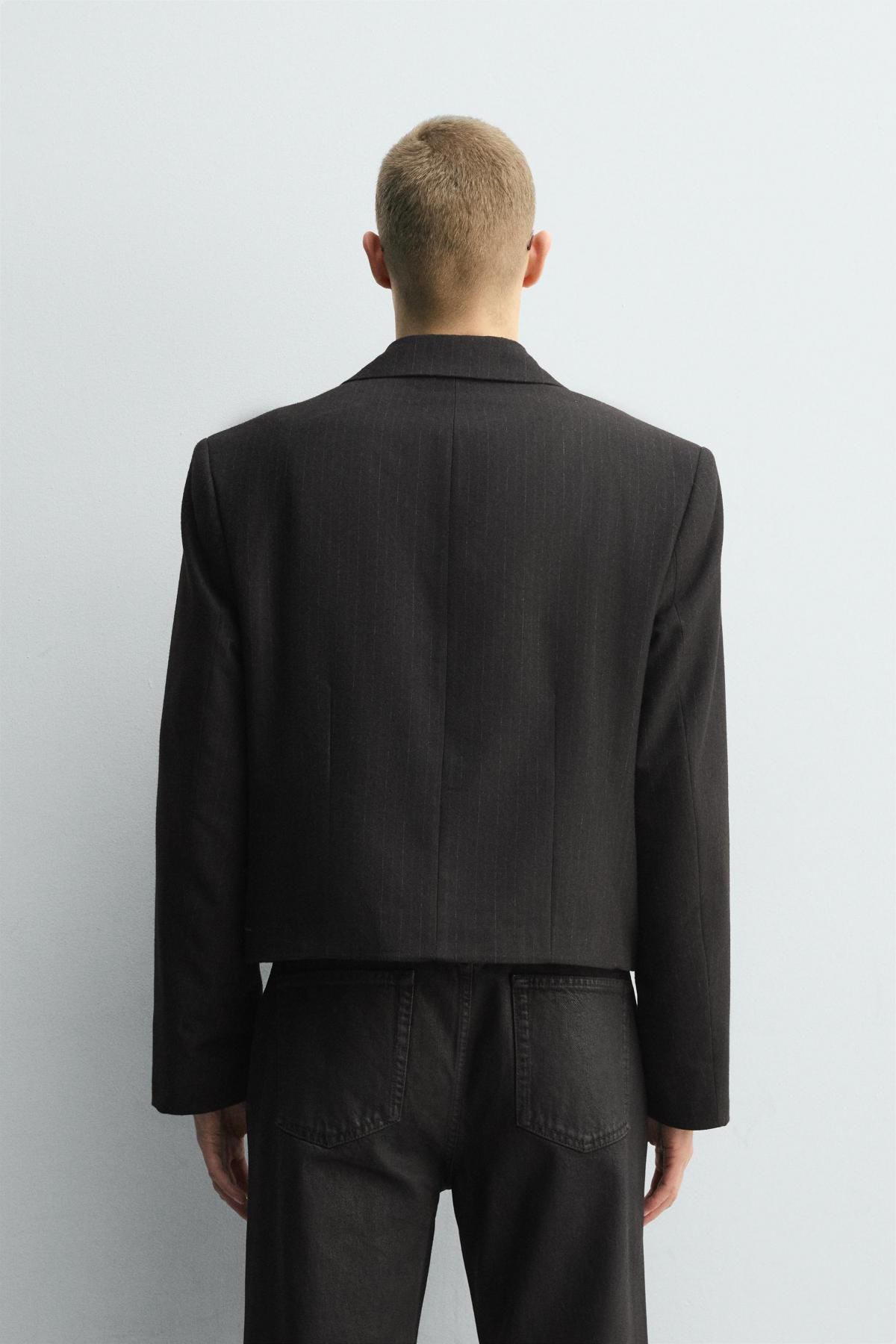 자라 크롭 핀스트라이프 수트 블레이저 6983/363 DARK GREY - 상세 이미지 4