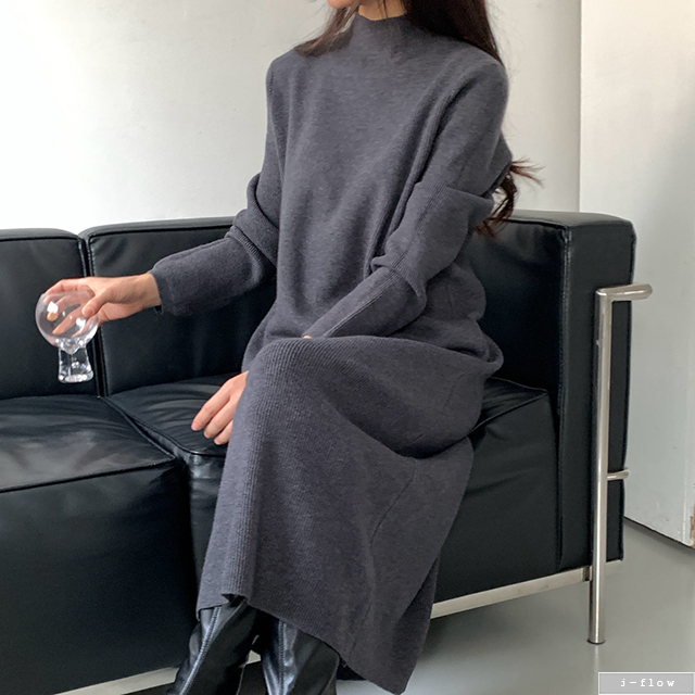 노이븐 포근 폴라 루즈핏 롱 원피스 5col 겨울 골지 도톰 일자핏 맥시 제이플로우 - 상품 이미지