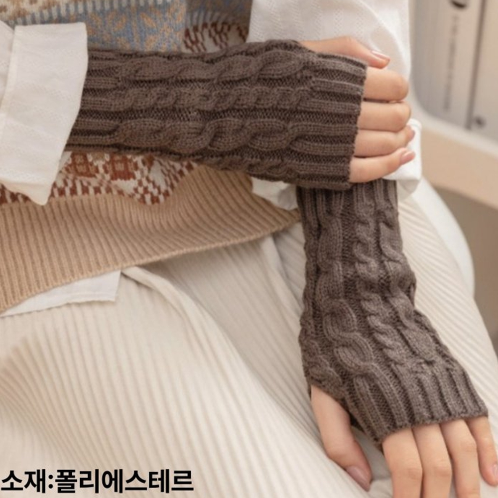 여성 니트 겨울반장갑 손가락없는장갑 수면 손가락뚫린장갑 크림 이미지 7