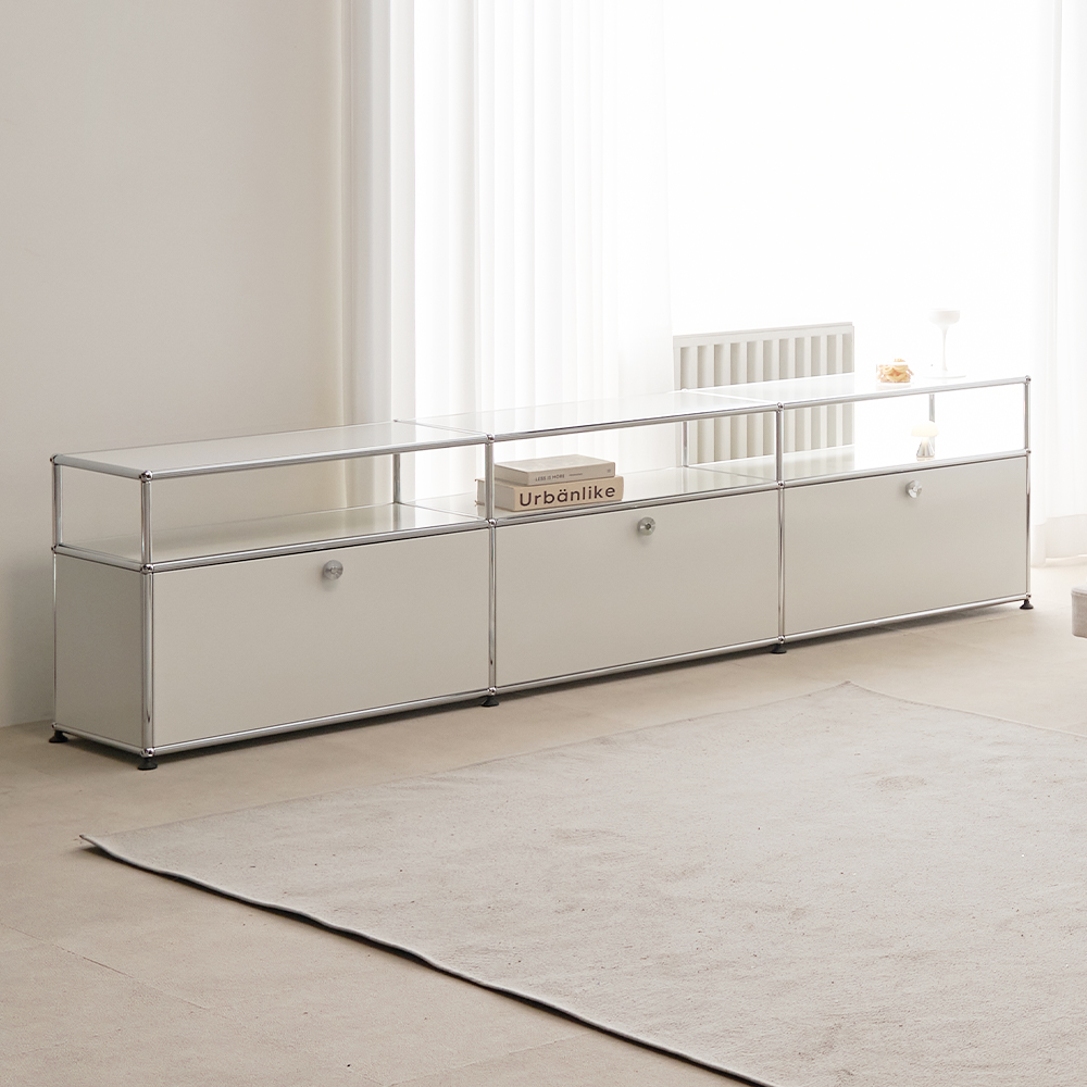 모덴 미드센츄리 모듈 2단 거실장 높은 철제 티비다이 2270x370x565, 화이트