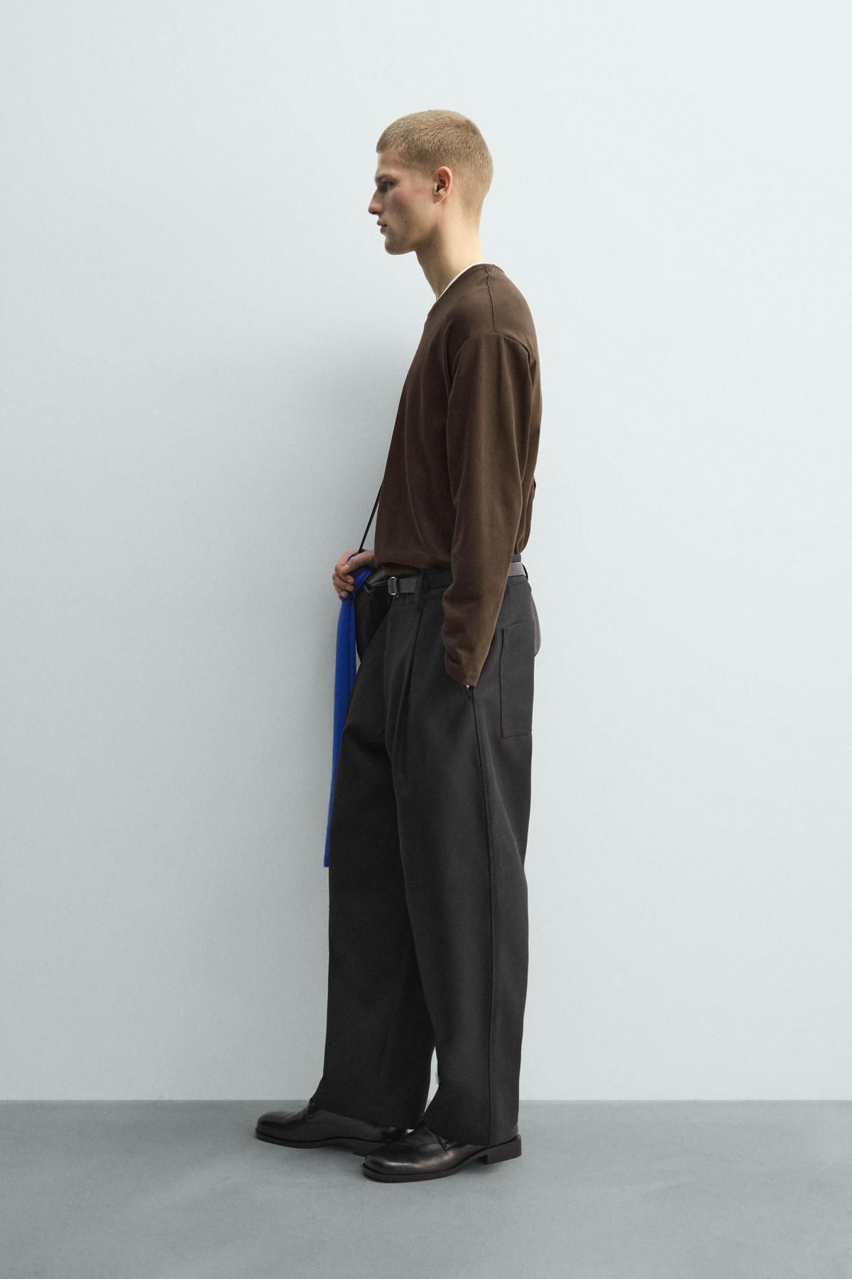 자라 투톤 더블레이어 루즈핏 긴팔 티셔츠 5584/391 BROWN - 상세 이미지 5