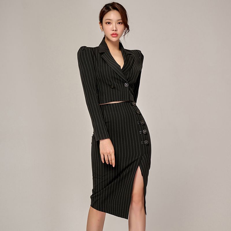 스트라이프 정장 코디 트임 셋업 자켓 캐주얼 투피스 - 상세 이미지 2
