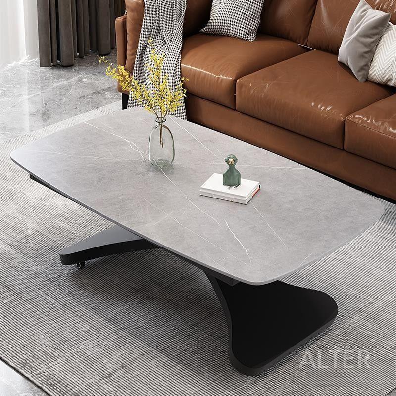 높이조절 테이블 탁자 이동식 대리석 리프팅 식탁 바퀴달린 화이트 스톤 블랙 다리 120x70x75cm - 상세 이미지 3