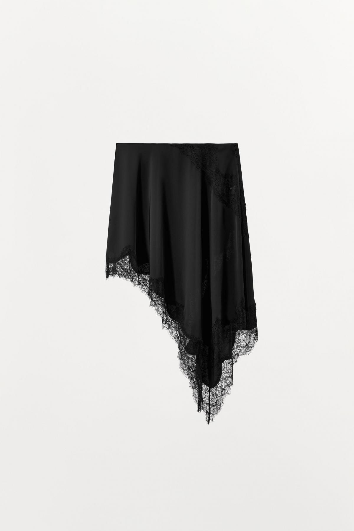 자라 비대칭 레이스 새틴 미니 스커트 1758/665 BLACK - 메인 이미지