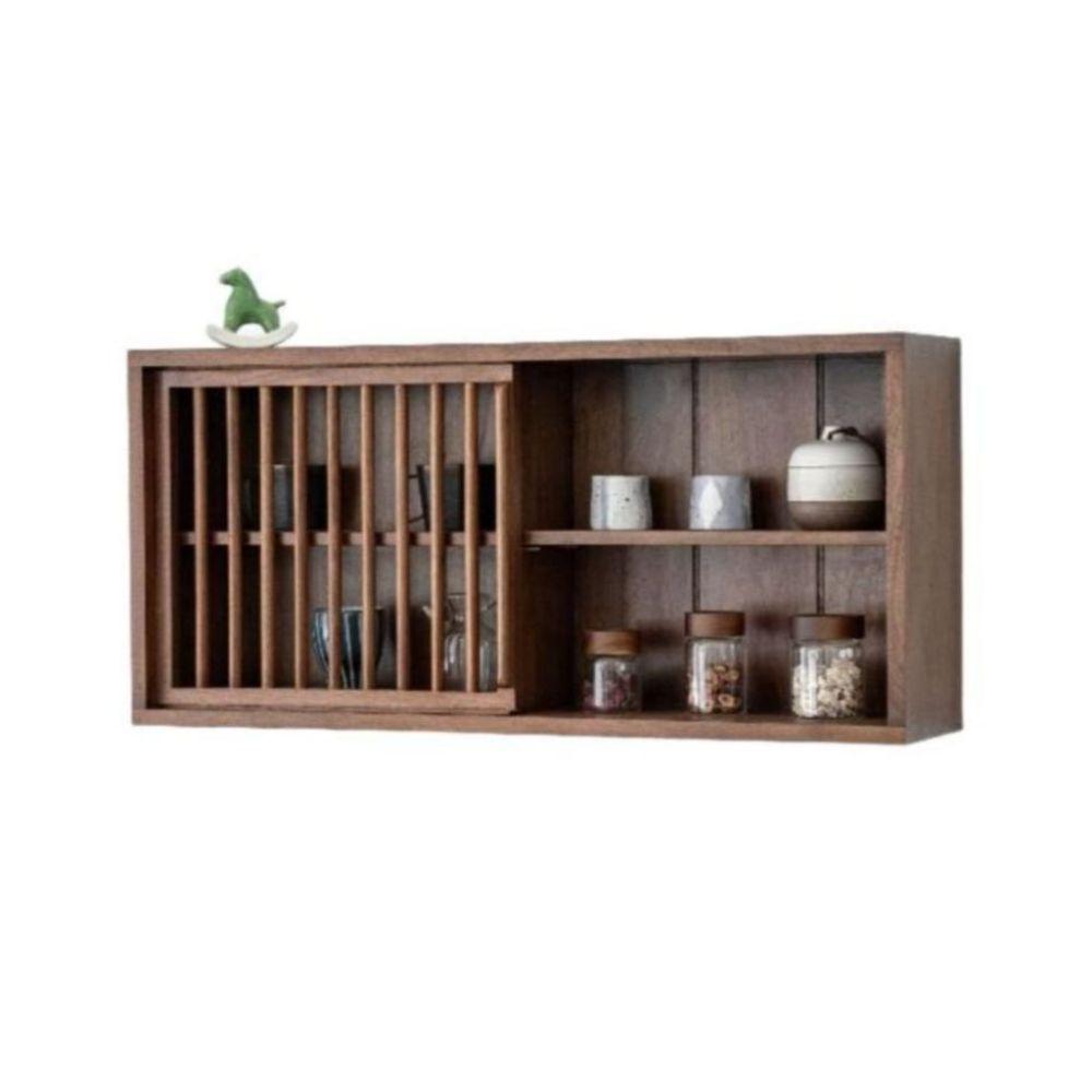 장식 벽선반 찻집 인테리어 우드 다도 캐비닛 랙 벽 원목 일반형-갈색-90cm - 상품 이미지