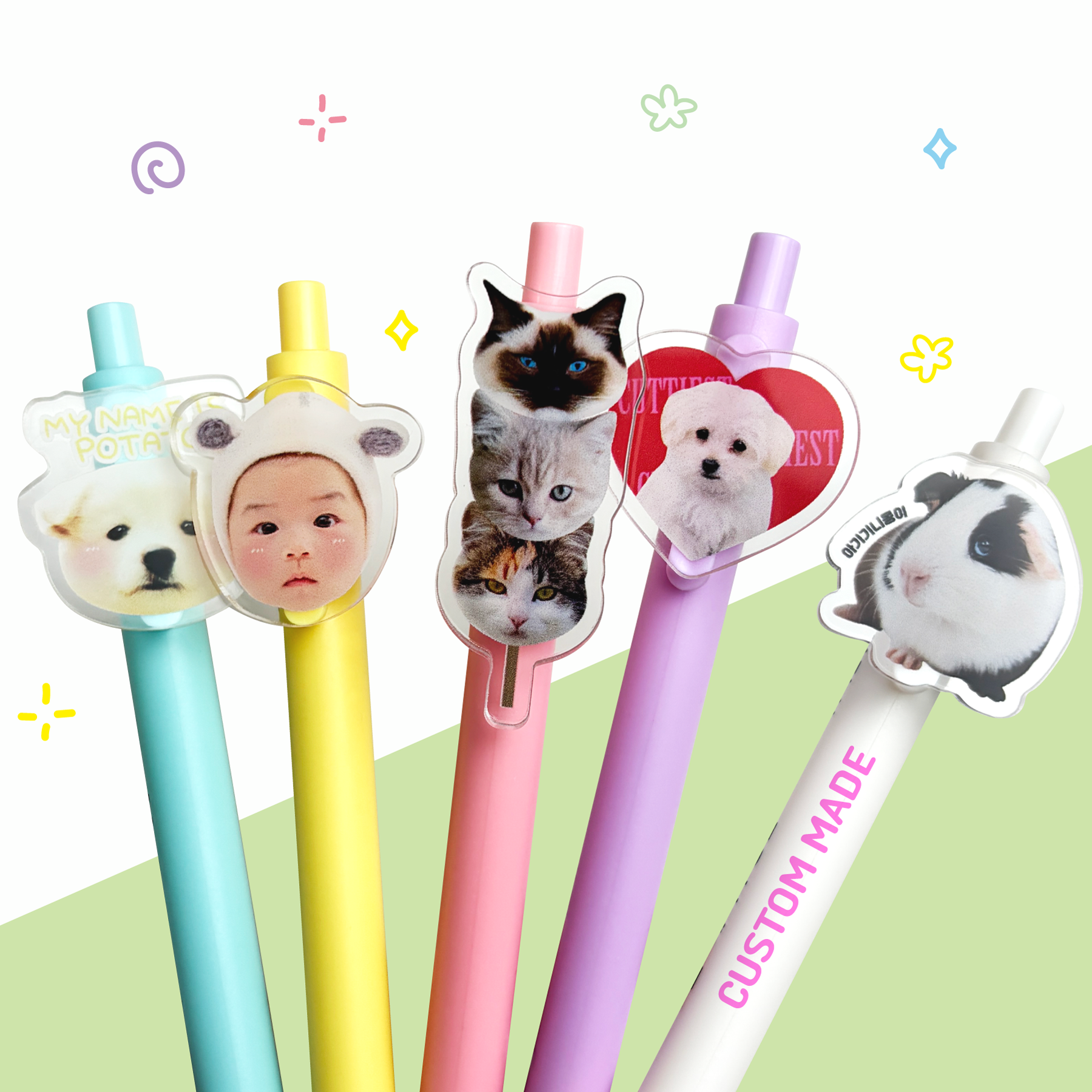 볼펜제작 사진 아크릴 자유형 볼펜 제작 굿즈 소량 인쇄 사진 커스텀 5개 세트 이미지 1