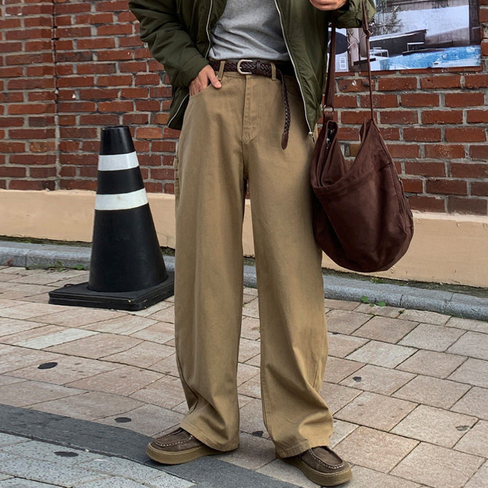 남자 코랜 봄 가을 와이드 코튼 카펜더 팬츠 - 상세 이미지 3