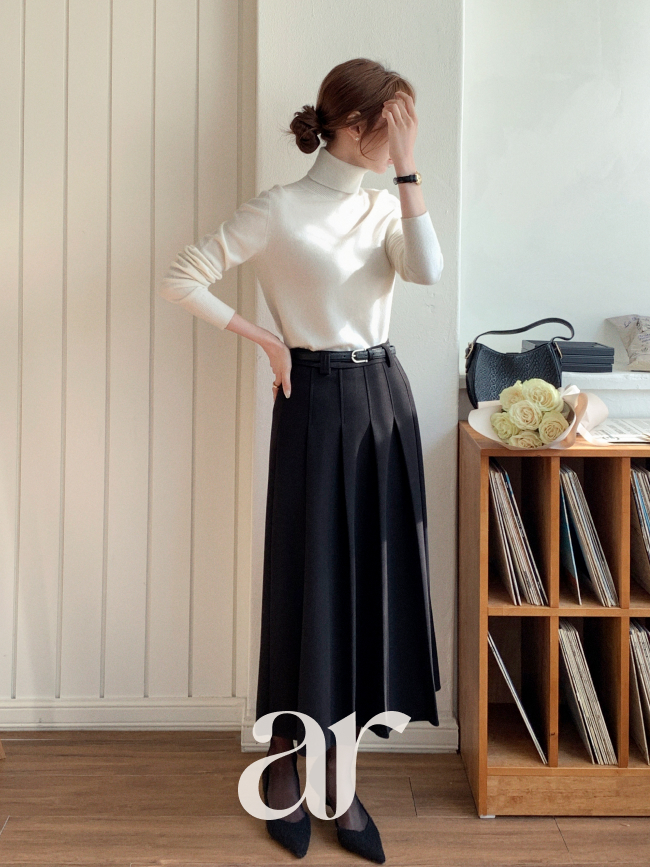 (MADE) 모직 롱 플리츠 벨트세트 스커트 sk7584 - 상세 이미지 3