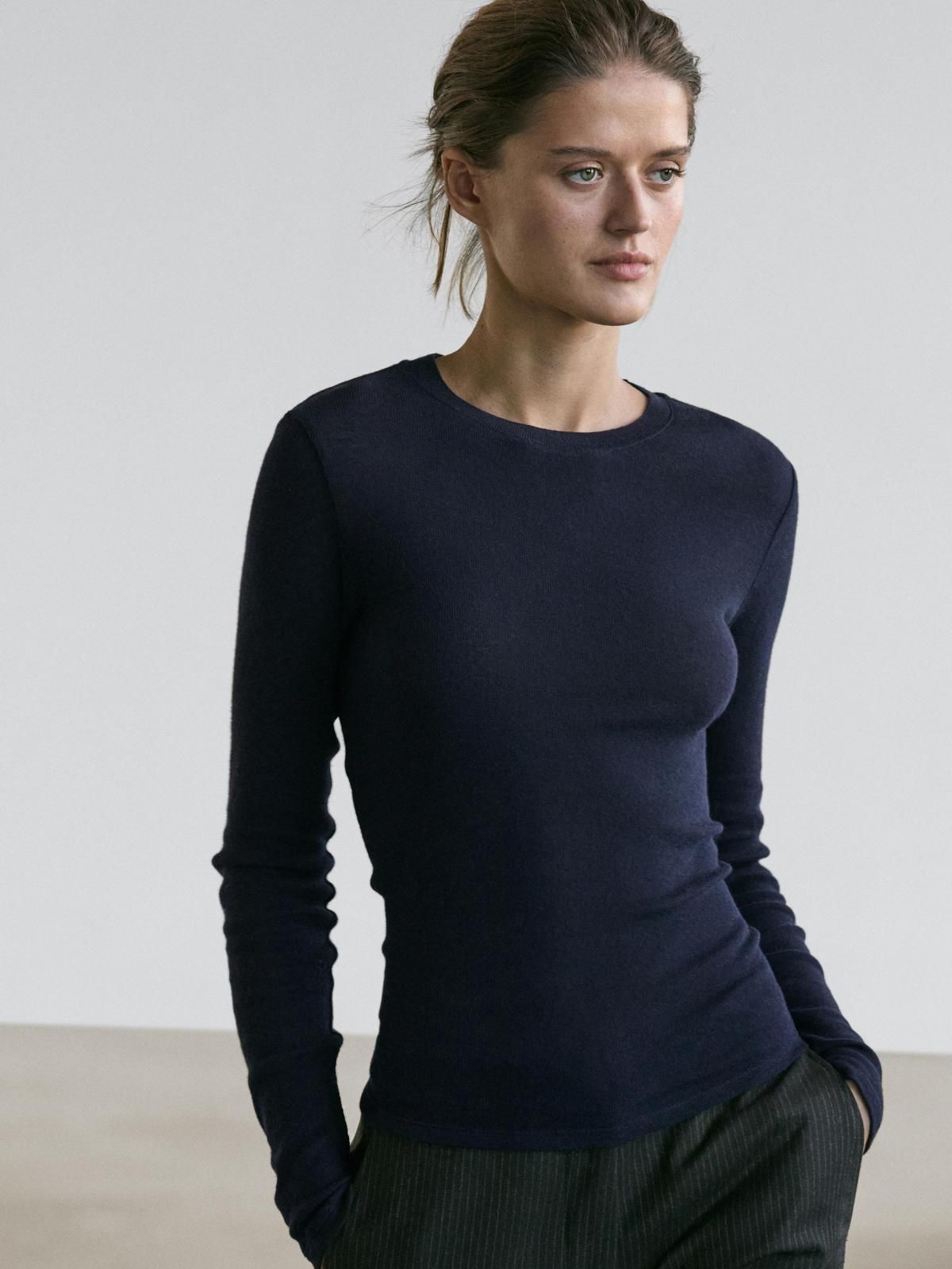 마시모두띠 베이직 네이비 코튼블렌드 긴팔 티셔츠 6284/106 NAVY BLUE - 상세 이미지 3