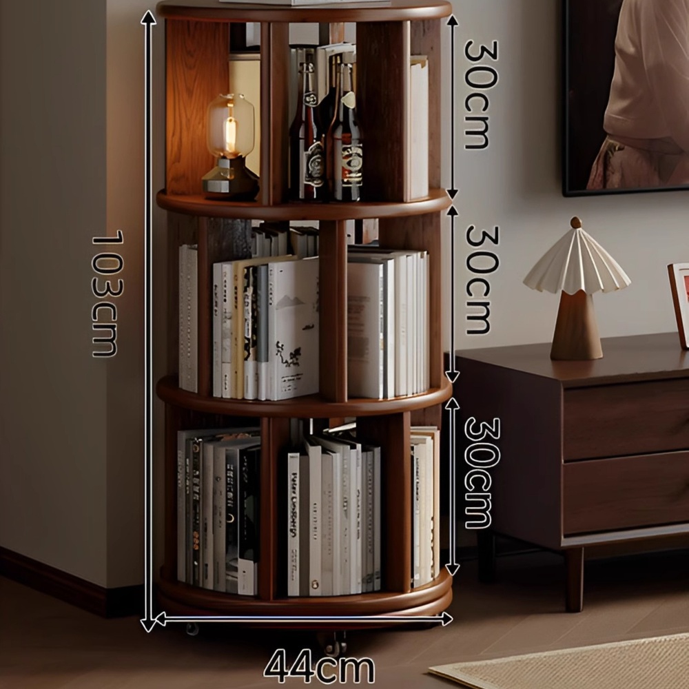 회전책장 4단 5단 6단 고급 원목 회전형 원형 디자인 튼튼한 월넛 44x44x103cm - 상품 이미지