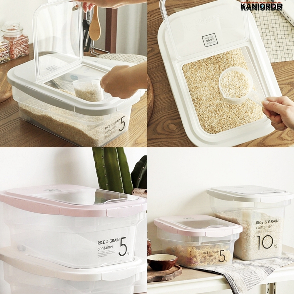 원터치 쌀통 바퀴달린 잡곡 보관 용기 쌀 보관함 제습 계량 저장고 5kg - 상품 이미지