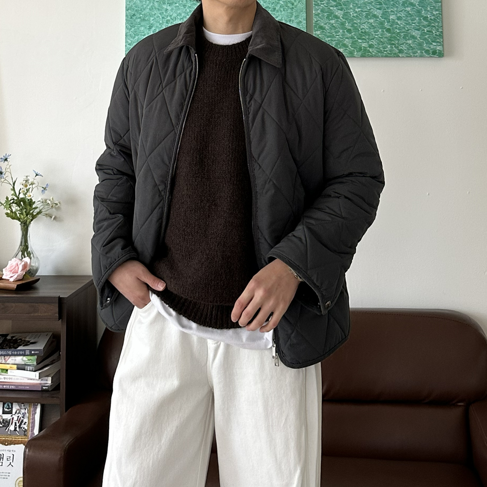 남자 숏패딩 오버핏 깔깔이 코듀로이 퀼팅 점퍼 남자 패딩 - 상세 이미지 2