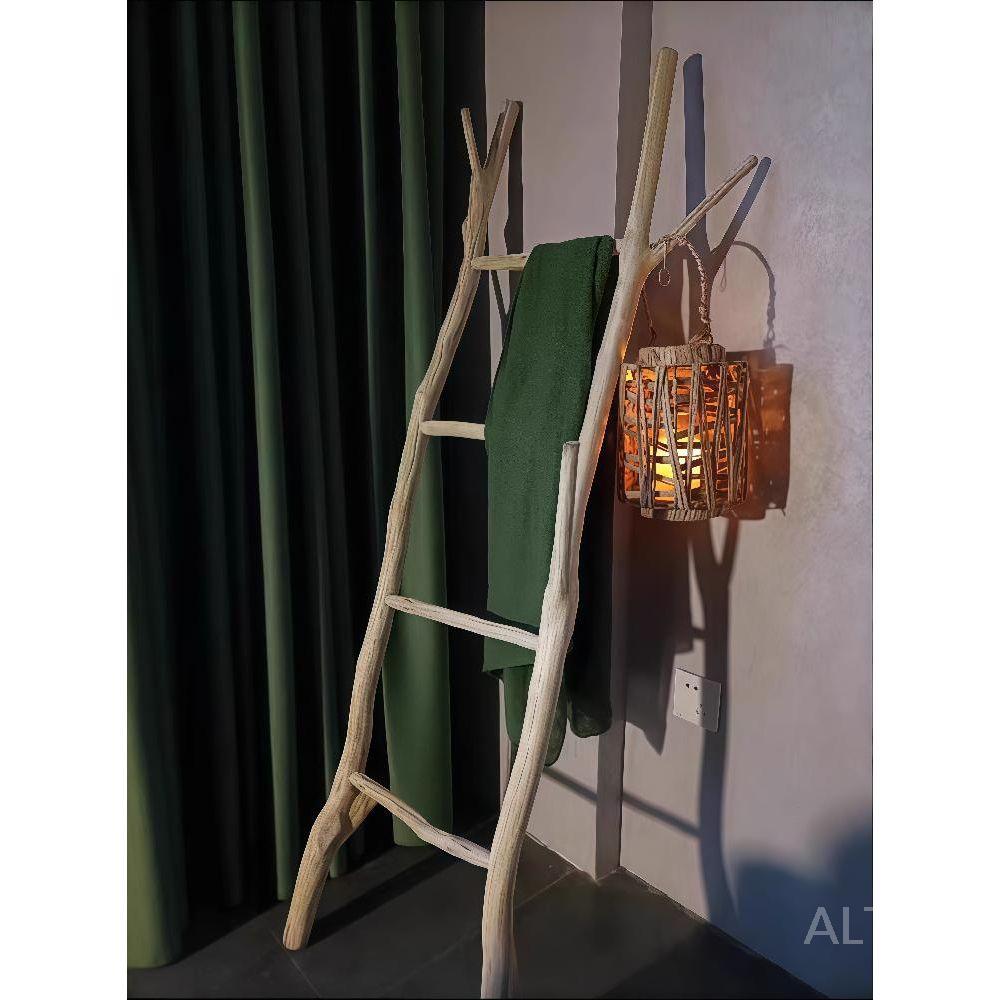 빈티지 인테리어 원목 사다리 옷걸이 행거 욕실 수건 로그 120x30cm 3단 - 상세 이미지 2