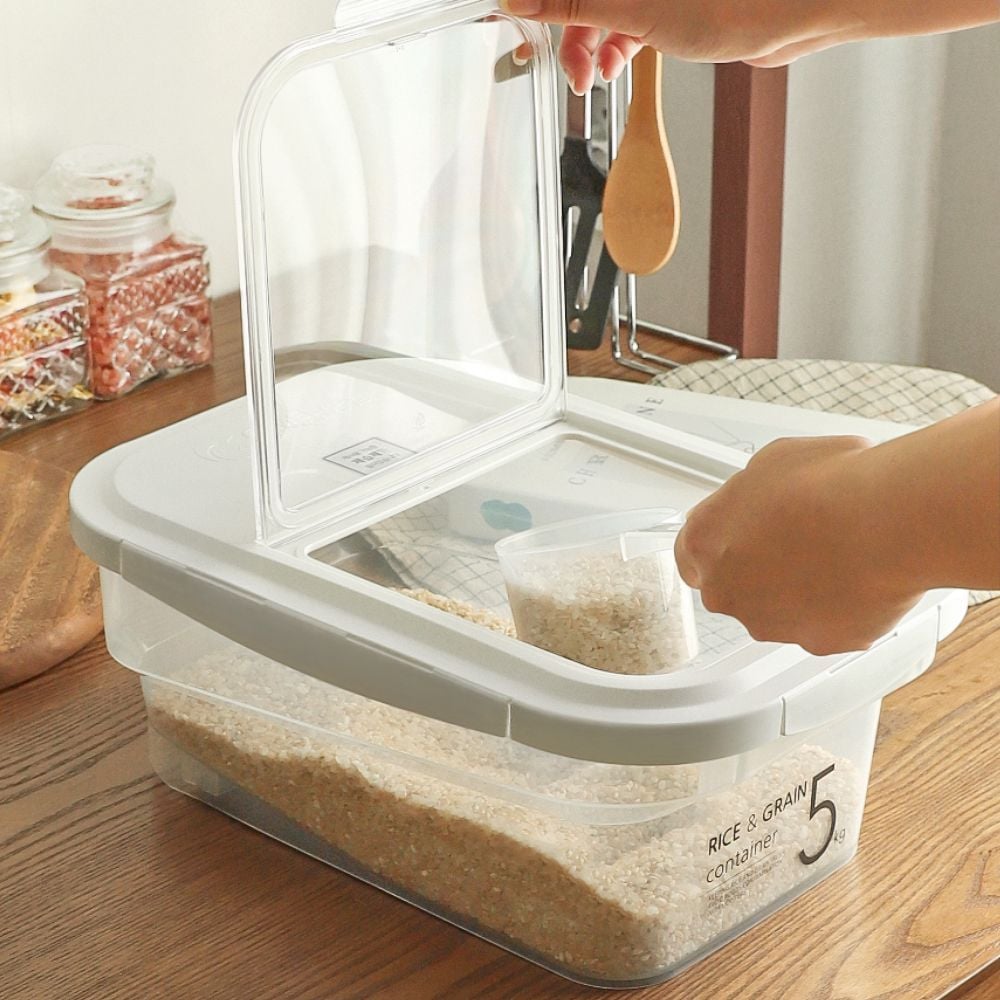 원터치 쌀통 바퀴달린 잡곡 보관 용기 쌀 보관함 제습 계량 저장고 5kg - 상세 이미지 3