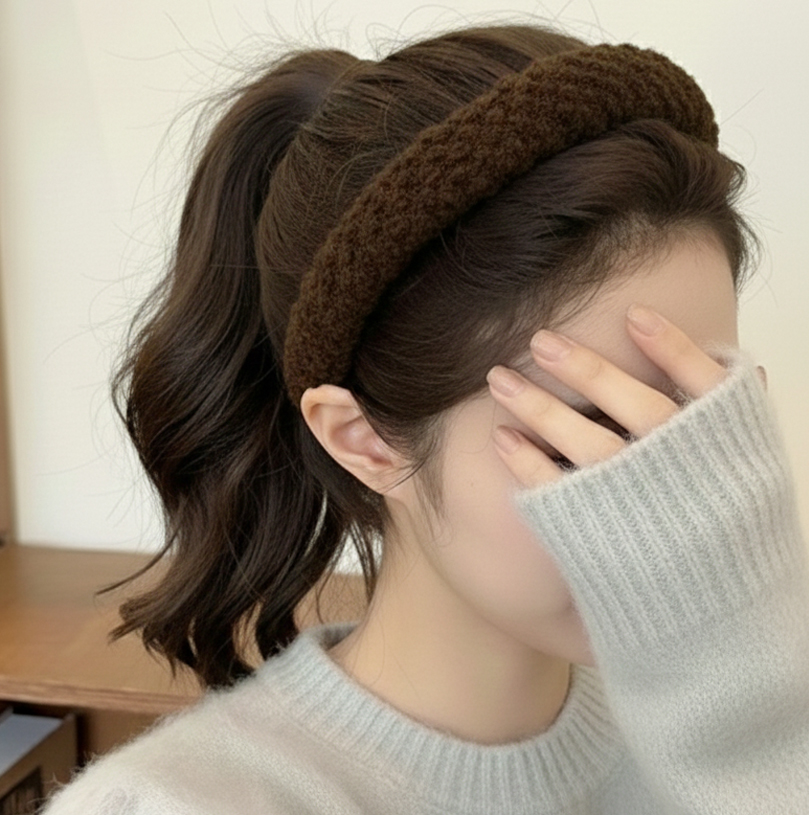 양털 뽀글이 포근 짜임 덤블 헤어밴드 머리띠 N946 - 상품 이미지