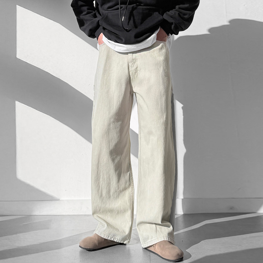 남자 코랜 봄 가을 와이드 코튼 카펜더 팬츠 - 상세 이미지 5