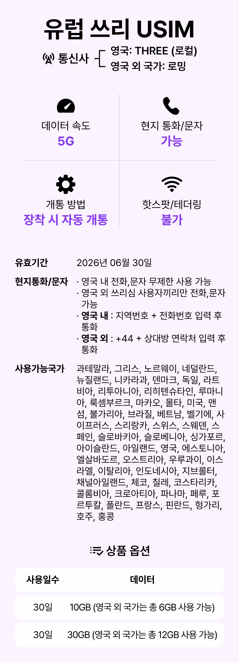 유럽유심 쓰리심 보다폰 오렌지 무비스타 스페인 프랑스 터키 5G 유심칩구매 15일5GB