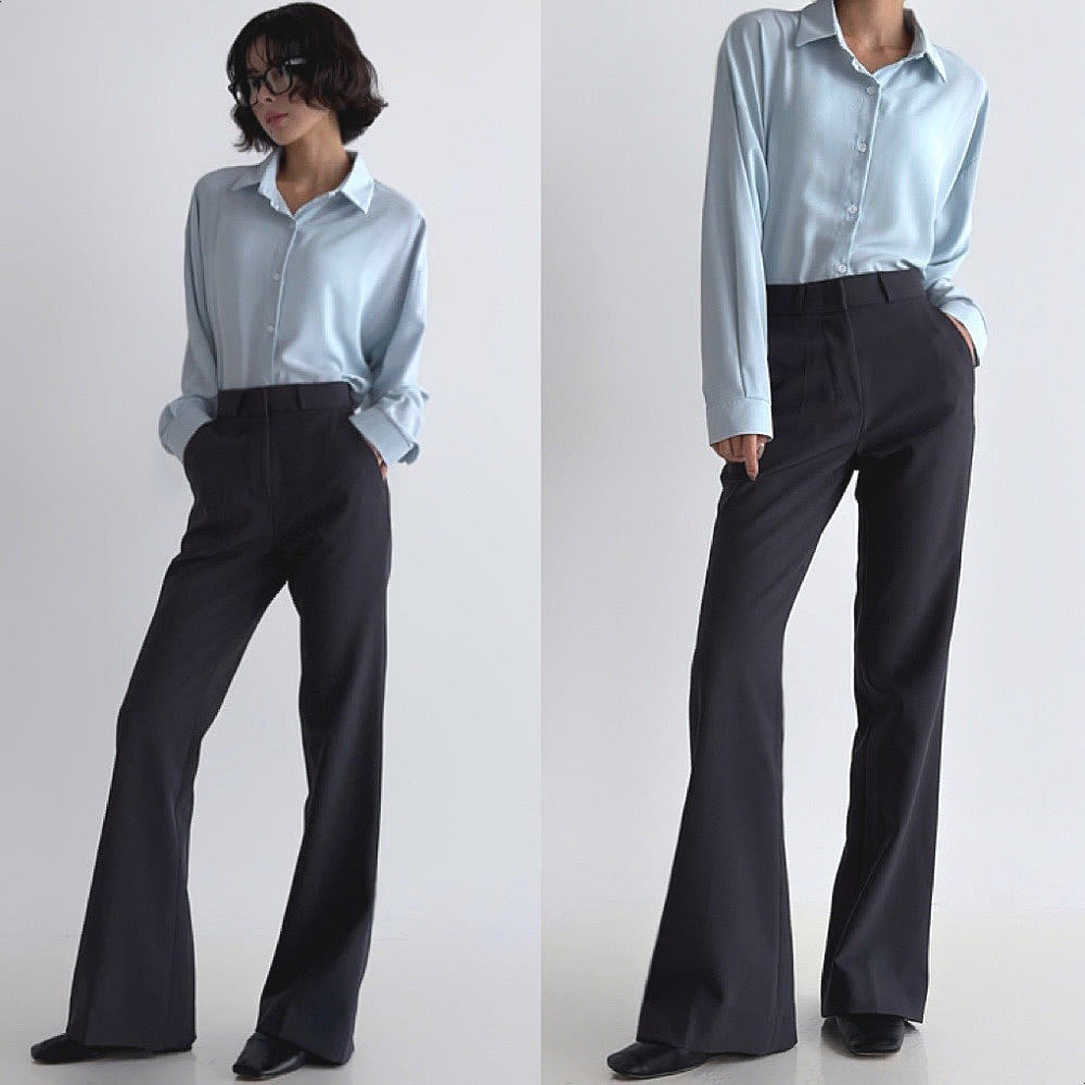 로라벨 뉴델 부츠컷 슬랙스 여성 슬랙스 바지 빅사이즈 하이웨스트 밴딩 여성정장바지 봄 제품 이미지