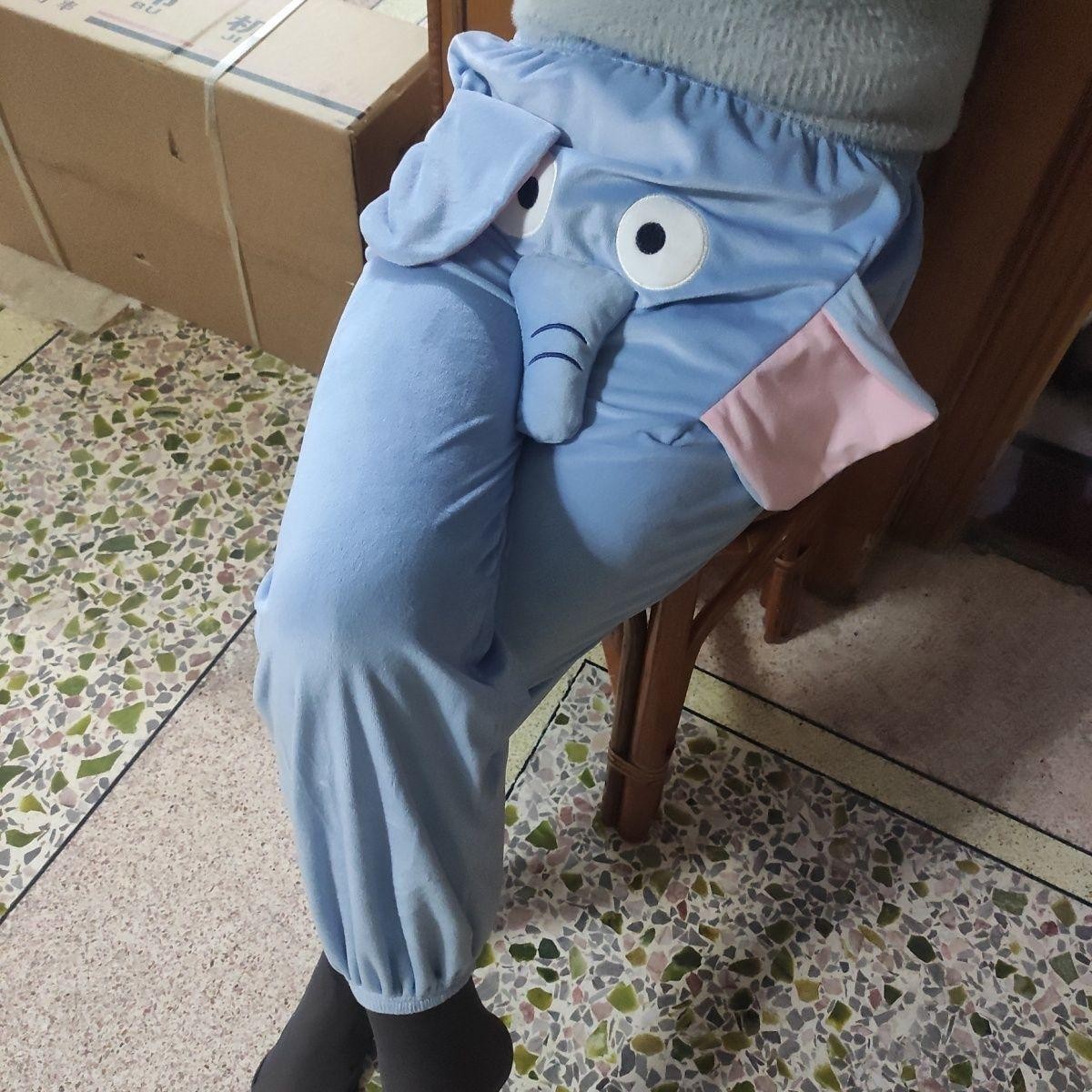 귀여운 코끼리 바지 크마스 전투복 캐주얼 홈웨어 블루 롱 팬츠 S - 상세 이미지 5