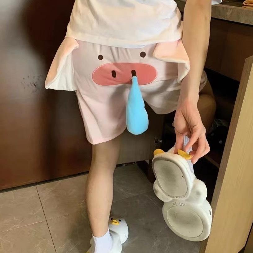 귀여운 코끼리 반바지 넓은 핏 캐주얼 바캉스 팬츠 블루 징징 코끼리바지 M - 상세 이미지 3