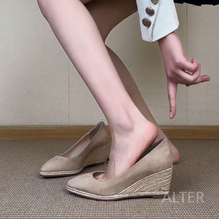 힐 뾰족 샌들 메쉬 슬리퍼 뾰족구두 키높이 웨지힐 베이지 35 - 상세 이미지 2