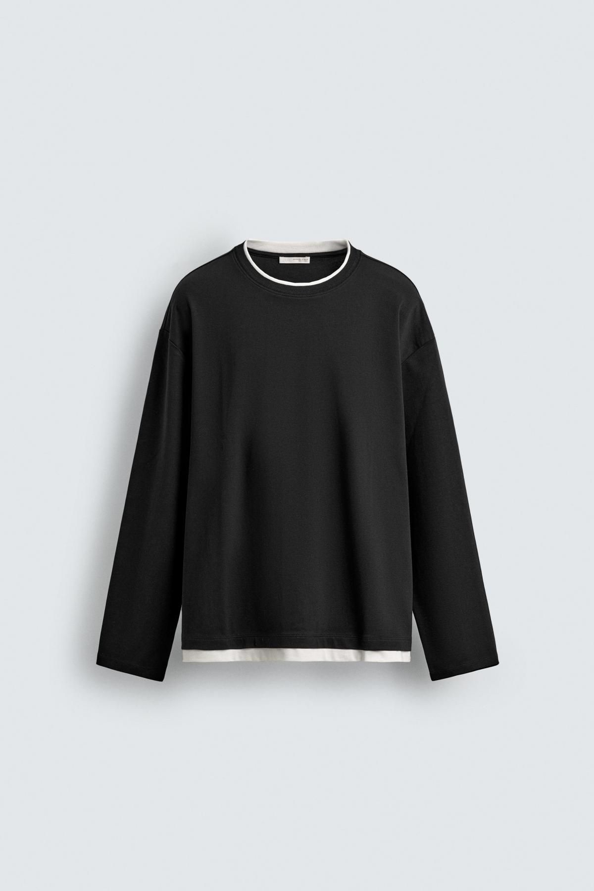 자라 배색 더블 디테일 긴팔 티셔츠 블랙 5584/391 BLACK - 메인 이미지