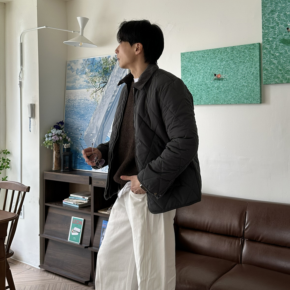 남자 겨울자켓 오버핏 누빔 깔깔이 퀼팅 자켓 남자경량패딩 - 메인 이미지