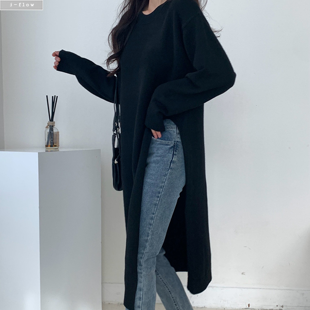 립플 옆트임 절개 롱 니트 2col 겨울 박스핏 레이어드 원피스 포인트 제이플로우 - 상품 이미지