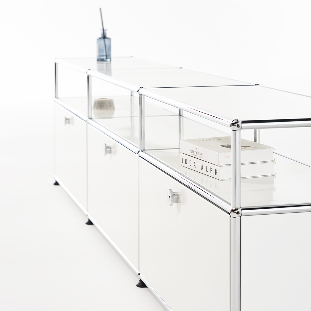 모덴 미드센츄리 모듈 2단 거실장 높은 철제 티비다이 2270x370x565, 화이트