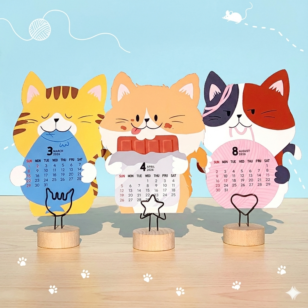 2026년 고양이 달력 미니 캘린더 귀여운 탁상 일러스트 - 상세 이미지 2