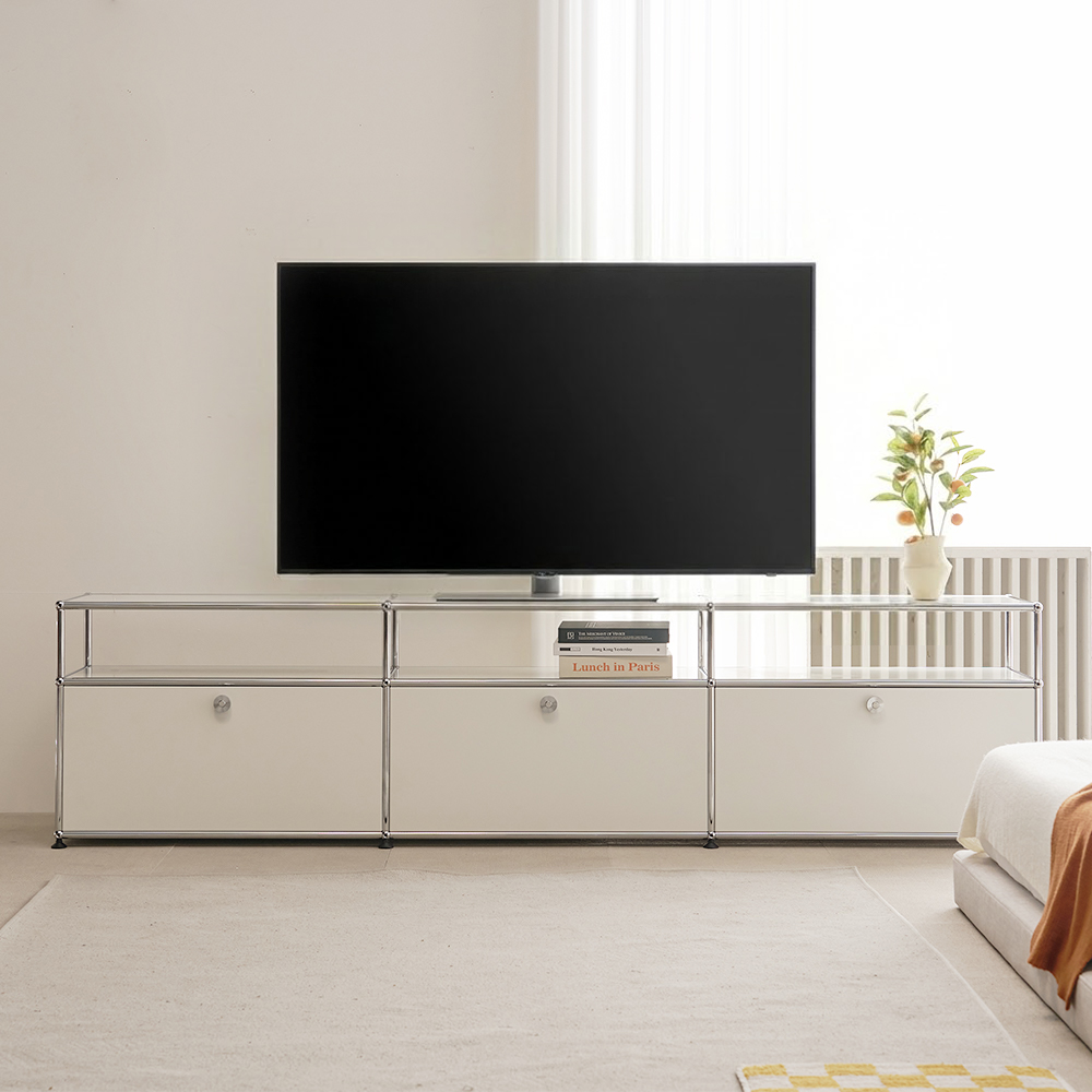 모덴 미드센츄리 모듈 2단 거실장 높은 철제 티비다이 2270x370x565, 화이트