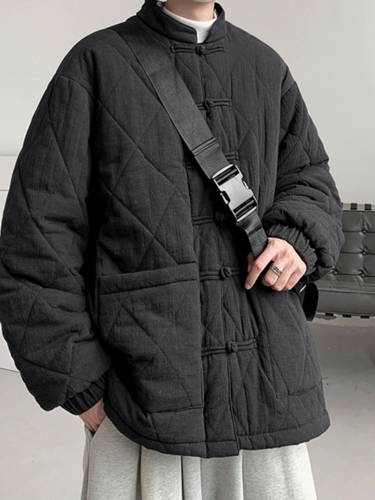 남성 계량패딩 겨울용 린넨 가디건 퓨전 개량한복 누빔 블랙 M 45~57.5kg - 상품 이미지