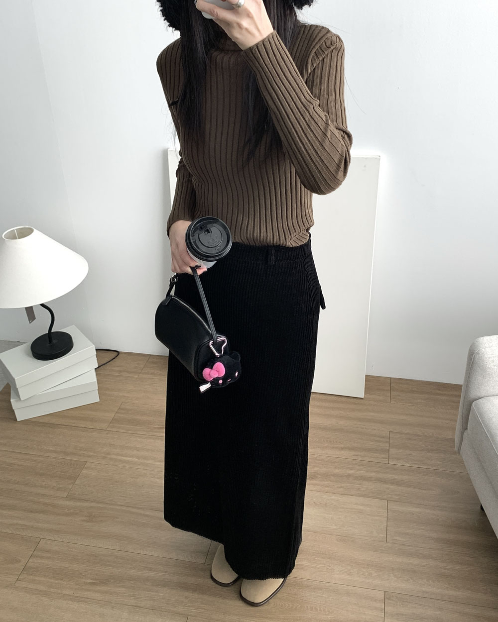 크로 골덴 스커트 코듀로이 H라인 맥시 롱치마 웨어링무드 (2c) - 상세 이미지 3
