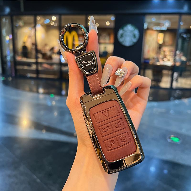 재규어 XFL XEL FPA XJL EPA 남성용 가죽 키 커버 B +라이트닝베어+로고 스트랩 A - 상세 이미지 5