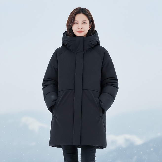 네파 겨울 여자 고어텍스 윈드스토퍼 허리스트링 구스다운 롱코트 패딩점퍼 블랙, 85 - 상품 이미지