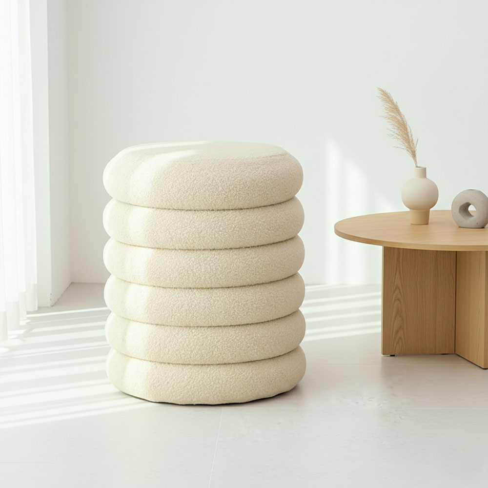 마카롱 화장대의자 원형 수납 스툴 부클레 베이지